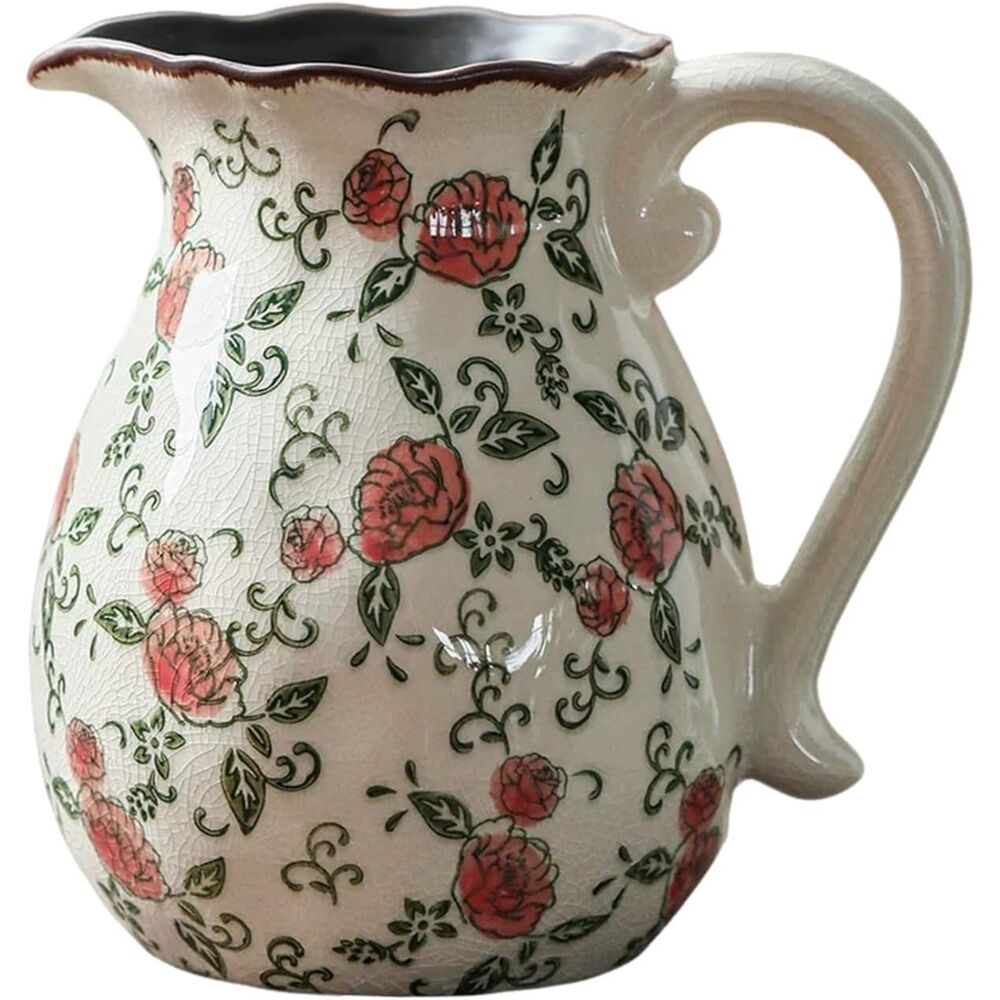 8.2 Inch Hand-Painted Roses With Ice Crackle Glaze Finish Vintage Ceramic Vase